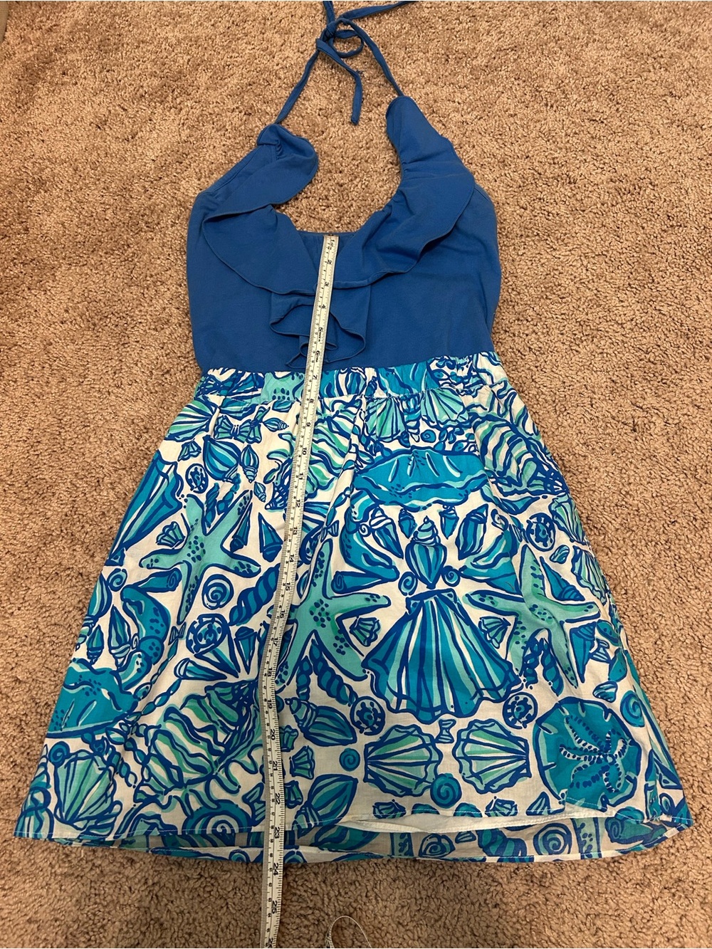 Lilly Pulitzer Blue & White Quinn Halter Shell-Print Dress - Picture 1 of 4
